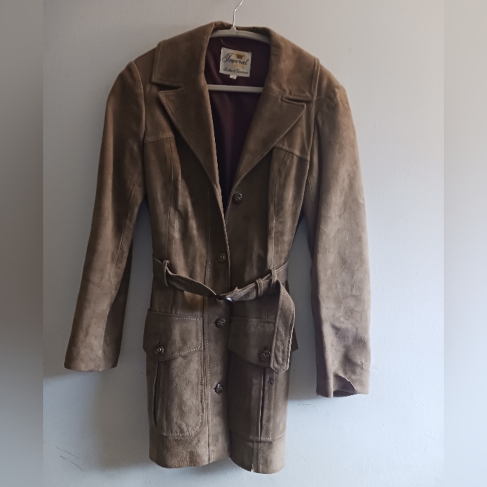 Vintage Suede Jacket trench style Imperial size 10 tan/brown